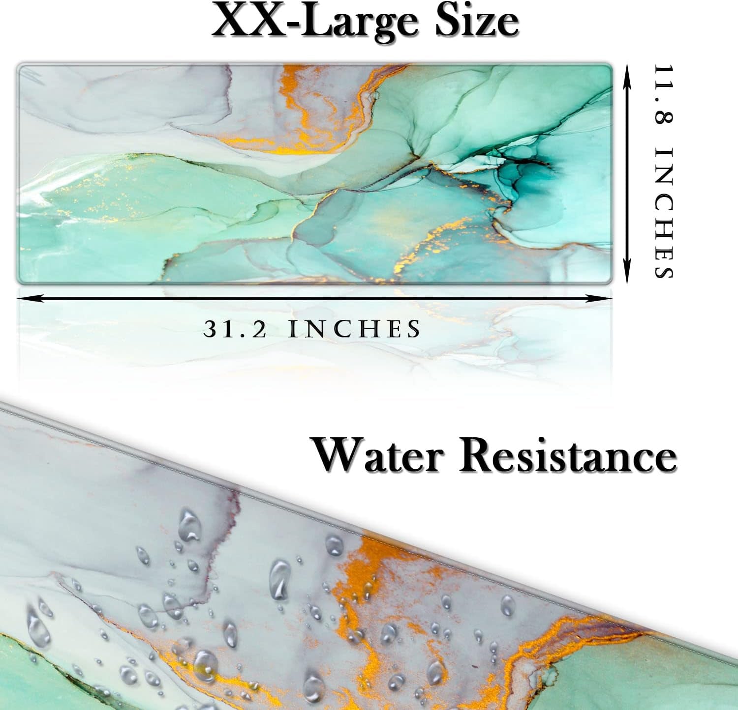 Desk Pad Protector,Large Gaming Mouse Pad,Office Desk Mat,Non-Slip Rubber Base Desk Blotter,Laptop Desk Pad,Waterproof Writing Pad for Office and Home,31.2" X 11.8",Green Marbling