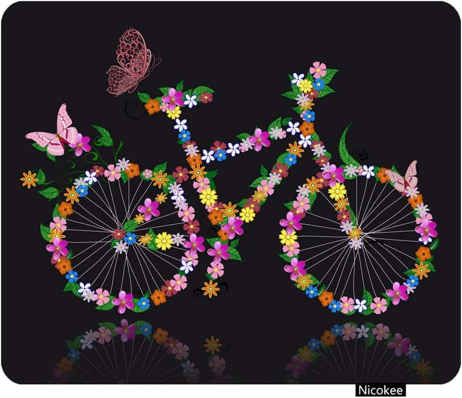 Gaming Mouse Pad Bike with Flowers Non-Slip Rubber Mouse Pad for Computers, Laptop, Office, Home Rectangle Personalized Mousepad 9.5 Inch X 7.9 Inch