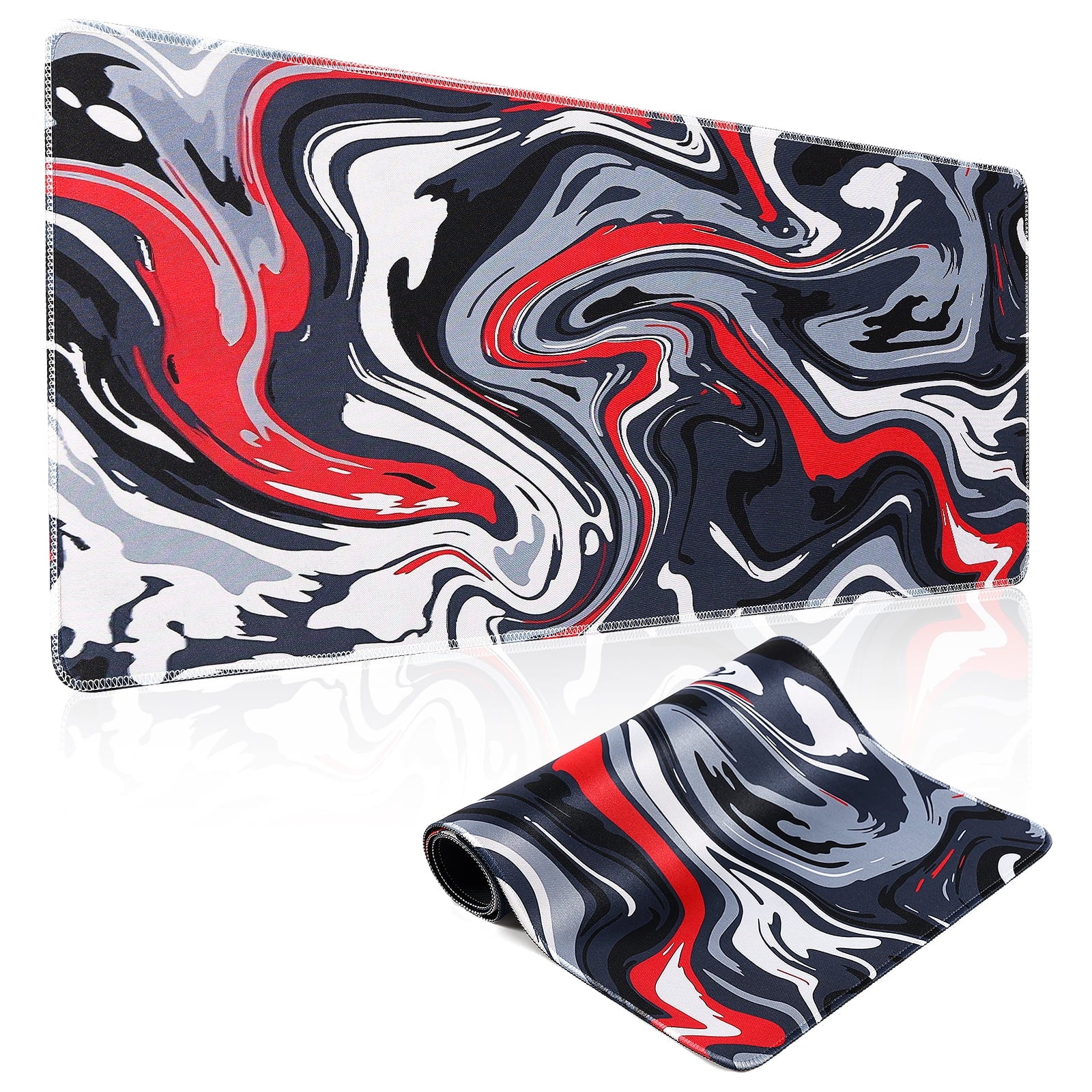 Gaming Mouse Pad, Fluid Pattern Mouse Pad 31.5X11.8Inch Large Extended Computer Mouse Mat Keyboard Full Desk Mousepad for Gaming, Office, Home-Red