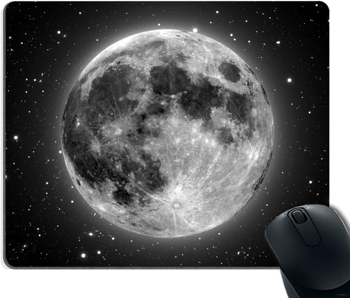 Gaming Mouse Pad Custom,Full Moon with Stars in the Background Non-Slip Thick Rubber Large Mousepad