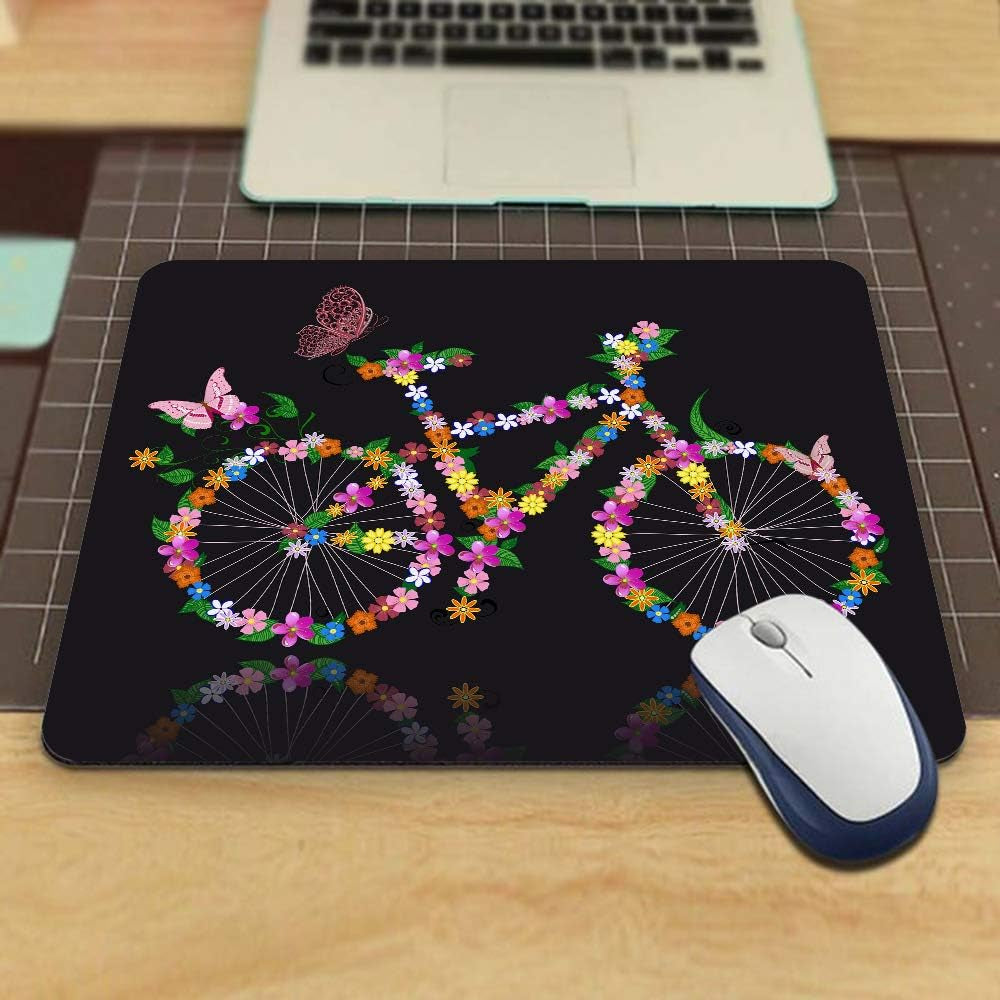 Gaming Mouse Pad Bike with Flowers Non-Slip Rubber Mouse Pad for Computers, Laptop, Office, Home Rectangle Personalized Mousepad 9.5 Inch X 7.9 Inch
