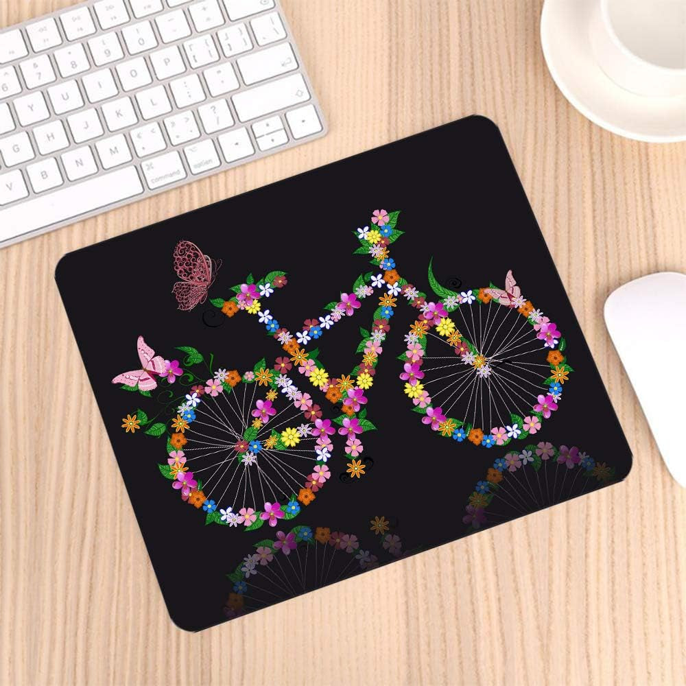 Gaming Mouse Pad Bike with Flowers Non-Slip Rubber Mouse Pad for Computers, Laptop, Office, Home Rectangle Personalized Mousepad 9.5 Inch X 7.9 Inch