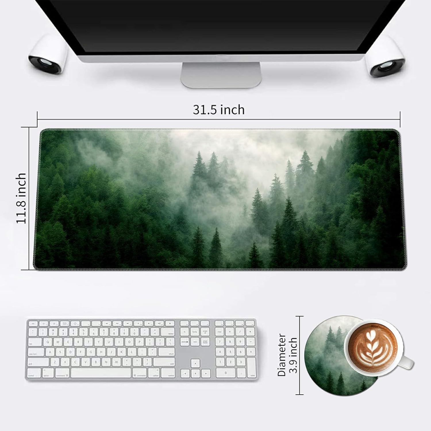 Extended Large Mouse Pad, Functional Desk Pad with Stitched Edges, XXL Mouse Pad Large (31.5X11.8 Inch) W/Brilliant Design, Desk Mat Keyboard Pad Non Slip Base Gaming Mousepad - Forests