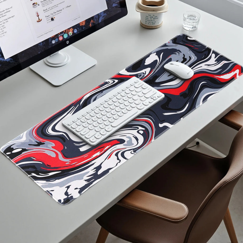 Gaming Mouse Pad, Fluid Pattern Mouse Pad 31.5X11.8Inch Large Extended Computer Mouse Mat Keyboard Full Desk Mousepad for Gaming, Office, Home-Red
