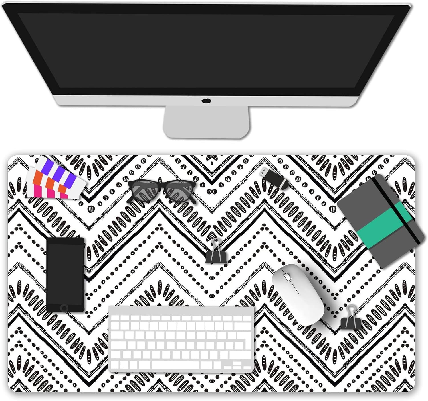 Extended Gaming Mouse Pad XXL Large Keyboard Mat Long Mousepad Desk Decor Writing Pad Non-Slip Rubber Base Mousepad Waterproof Keyboard Mouse Mat Desk Pad for Work Game Office Home Black White