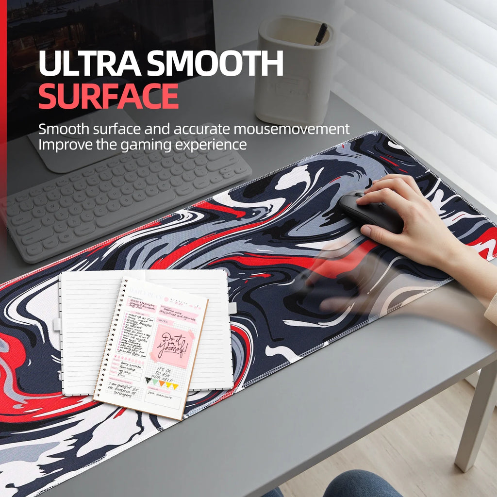 Gaming Mouse Pad, Fluid Pattern Mouse Pad 31.5X11.8Inch Large Extended Computer Mouse Mat Keyboard Full Desk Mousepad for Gaming, Office, Home-Red
