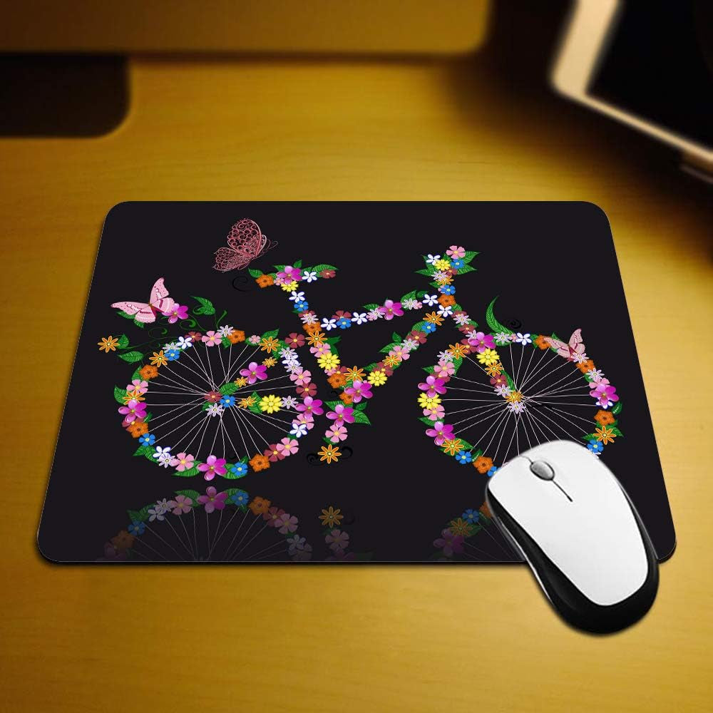 Gaming Mouse Pad Bike with Flowers Non-Slip Rubber Mouse Pad for Computers, Laptop, Office, Home Rectangle Personalized Mousepad 9.5 Inch X 7.9 Inch