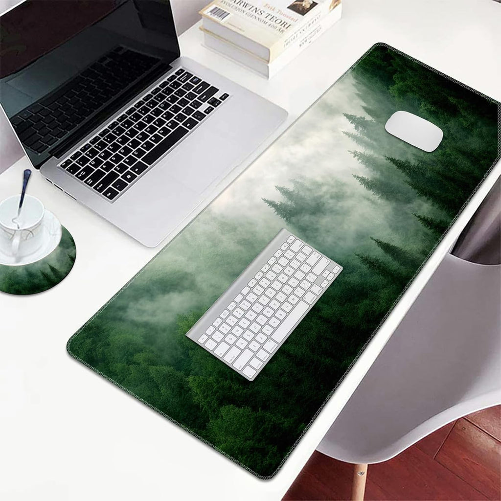 Extended Large Mouse Pad, Functional Desk Pad with Stitched Edges, XXL Mouse Pad Large (31.5X11.8 Inch) W/Brilliant Design, Desk Mat Keyboard Pad Non Slip Base Gaming Mousepad - Forests