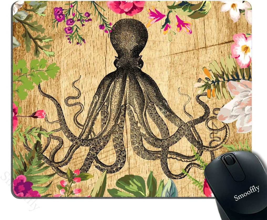 Kraken Octopus Roses Leaves Tentacles Octopi Vintage Antiqued Customized Rectangle Non-Slip Rubber Mousepad Gaming Mouse Pad