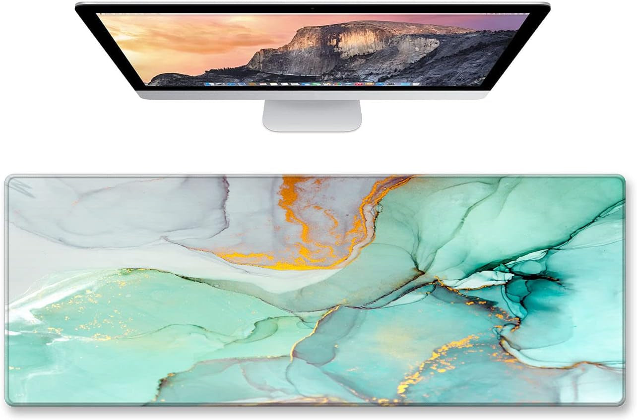 Desk Pad Protector,Large Gaming Mouse Pad,Office Desk Mat,Non-Slip Rubber Base Desk Blotter,Laptop Desk Pad,Waterproof Writing Pad for Office and Home,31.2" X 11.8",Green Marbling