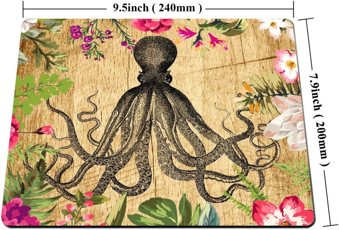Kraken Octopus Roses Leaves Tentacles Octopi Vintage Antiqued Customized Rectangle Non-Slip Rubber Mousepad Gaming Mouse Pad