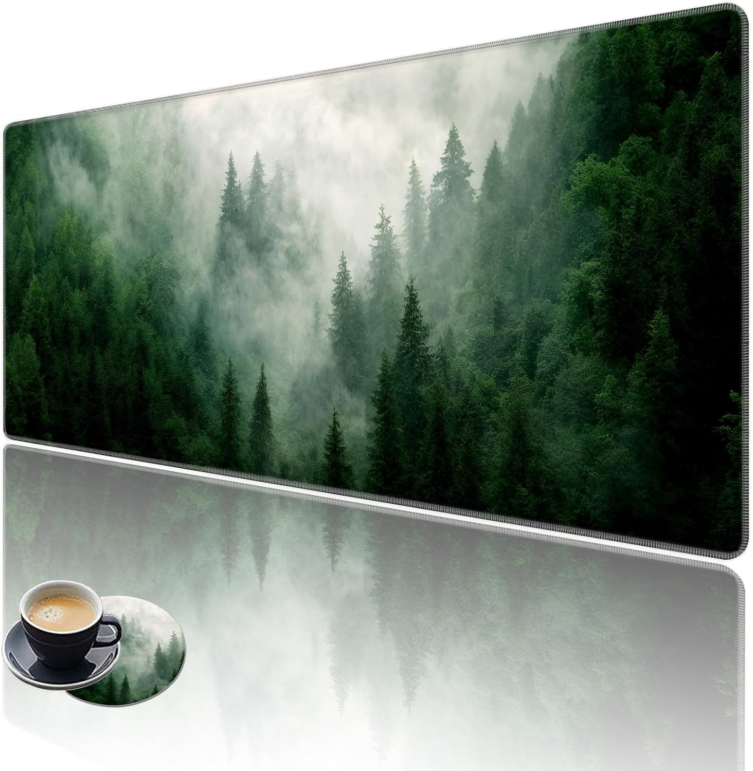 Extended Large Mouse Pad, Functional Desk Pad with Stitched Edges, XXL Mouse Pad Large (31.5X11.8 Inch) W/Brilliant Design, Desk Mat Keyboard Pad Non Slip Base Gaming Mousepad - Forests