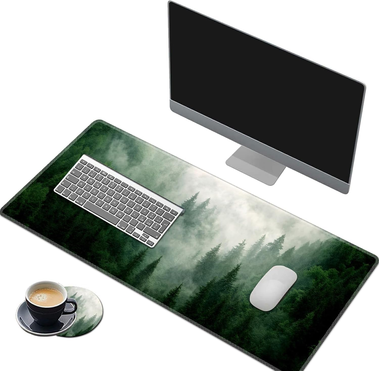 Extended Large Mouse Pad, Functional Desk Pad with Stitched Edges, XXL Mouse Pad Large (31.5X11.8 Inch) W/Brilliant Design, Desk Mat Keyboard Pad Non Slip Base Gaming Mousepad - Forests
