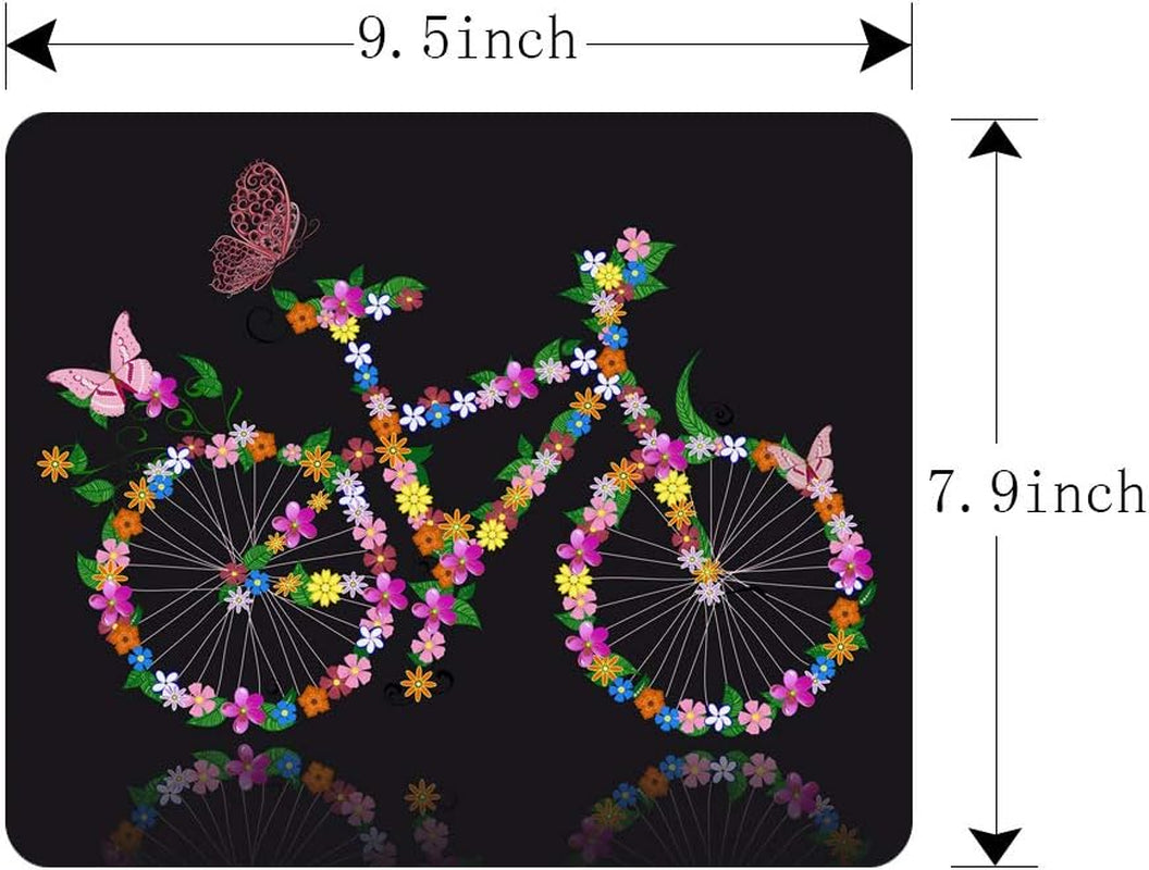 Gaming Mouse Pad Bike with Flowers Non-Slip Rubber Mouse Pad for Computers, Laptop, Office, Home Rectangle Personalized Mousepad 9.5 Inch X 7.9 Inch